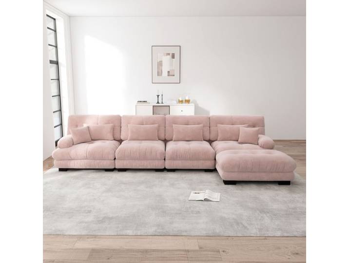 Canapé d'angle modulaire - Rose - Chenille - 406x145x81 cm - 4 places - Ottoman amovible - Design modulaire