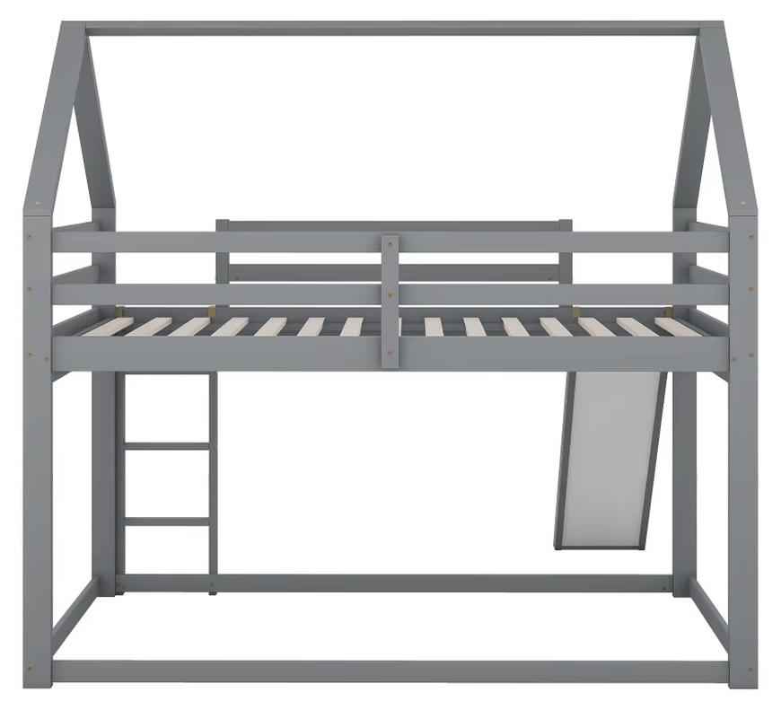 Kinder-Etagenbett - Hohes Etagenbett - Rutsche - Leiter - Kiefernholz - 140 x 200 cm - Ohne Matratze - Grau