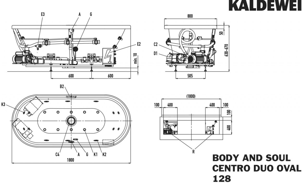 Kaldewei Badewanne CENTRO 128-1 BODY&SOUL, 1800x800, alpin,PEFF,re,int. Einl.,Sicht. alpwe 282860013001