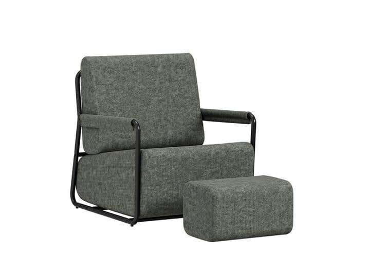 Fauteuil en velours gris foncé - SoBuy - Design confortable - Repose-pieds indépendant