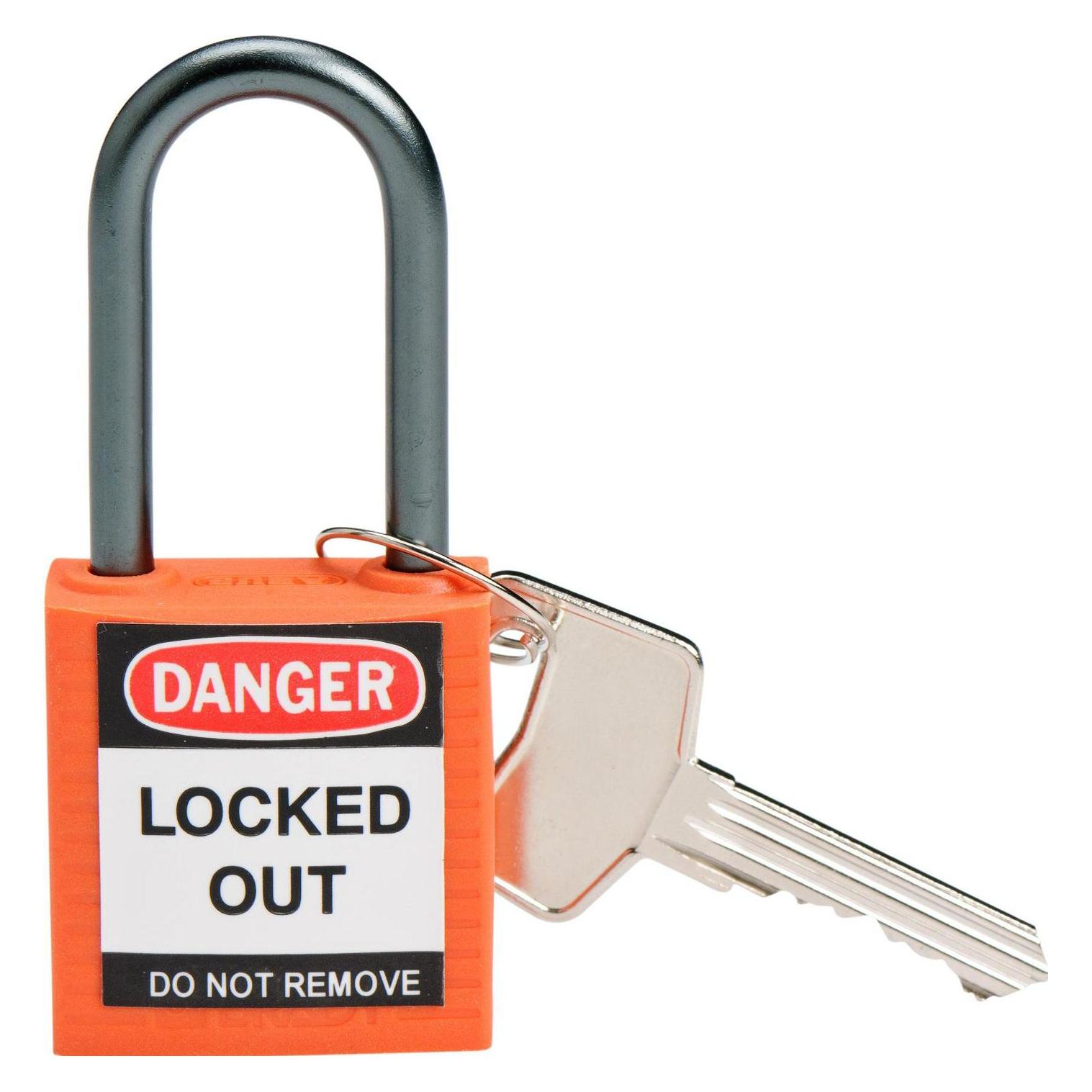Brady kompaktes Sicherheitsschloss Nylon, Orange, 38mm Bügelhöhe, 4,7mm Aluminium-Schliessbügel (Ke (814129)