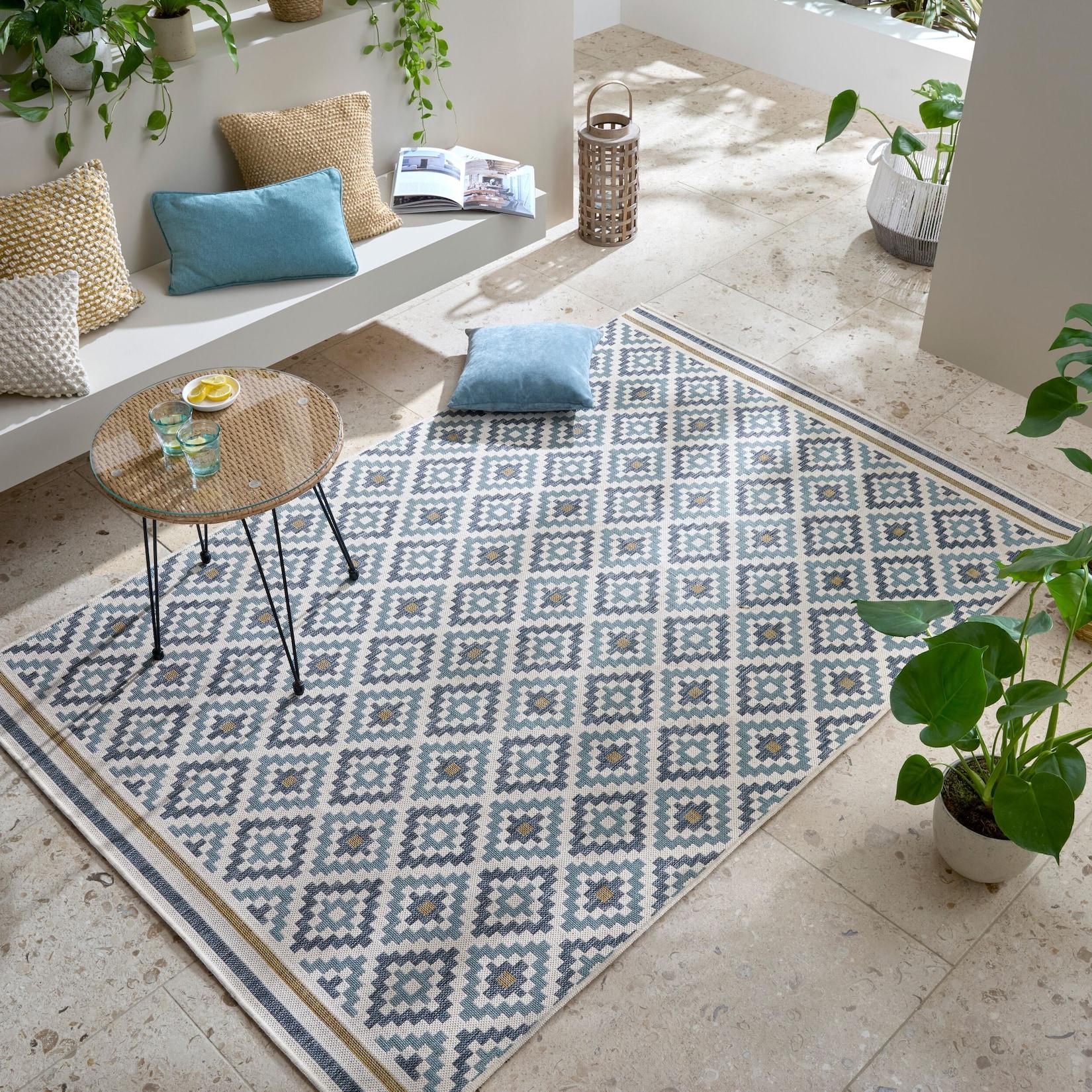 Outdoor-Teppich Rauten Blau-Gelb 120 x 170 cm - FLEET Kadima Design