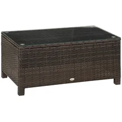 Outsunny Terrassentisch aus Kunstrattan mit Glasplatte für Terrasse, Garten oder Balkon, 85 x 50 x 39 cm, braun