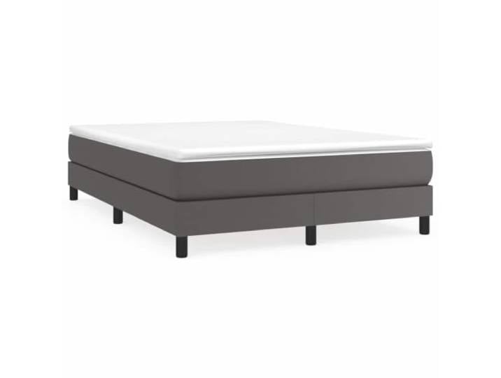 PUGYNBK Boxspringbett aus Kunstleder, Grau, 140 x 200 cm Taschenfederkernmatratze, mittelhart, Holzlatten, robuster Bezug