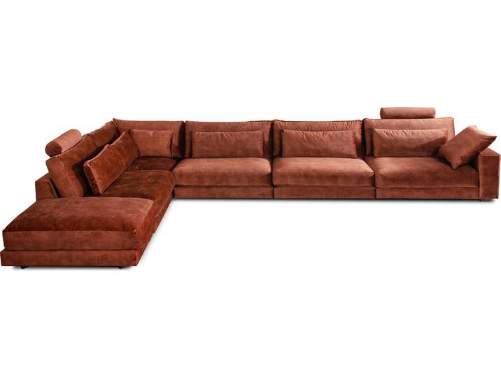 KAWOLA Sofa ETICO Ecksofa Mega-Wohnlandschaft Recamiere links Velvet rostrot