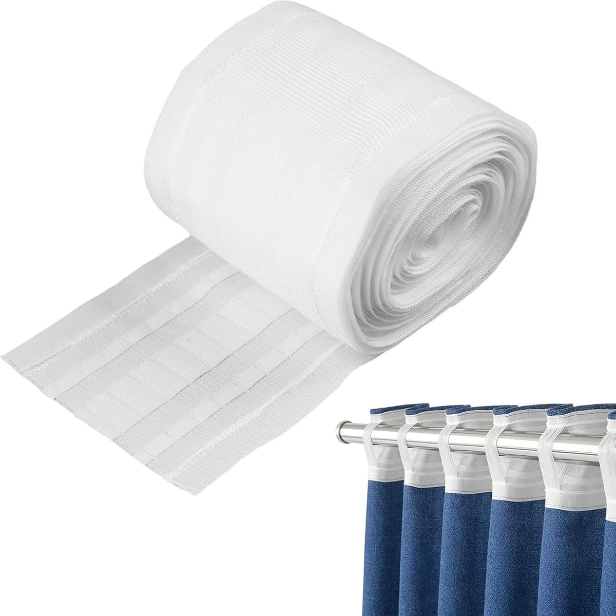 SnelShoppen Cross Tape Ruffle Tape voor Gordijnen, Wit, 10m x 8,5cm
