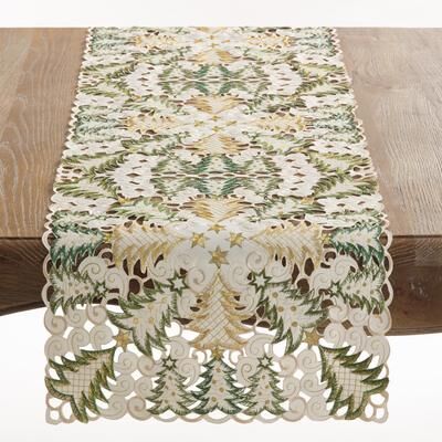 Saro Lifestyle Panettone Collection Holiday Christmas Tree Cutwork Table Runner