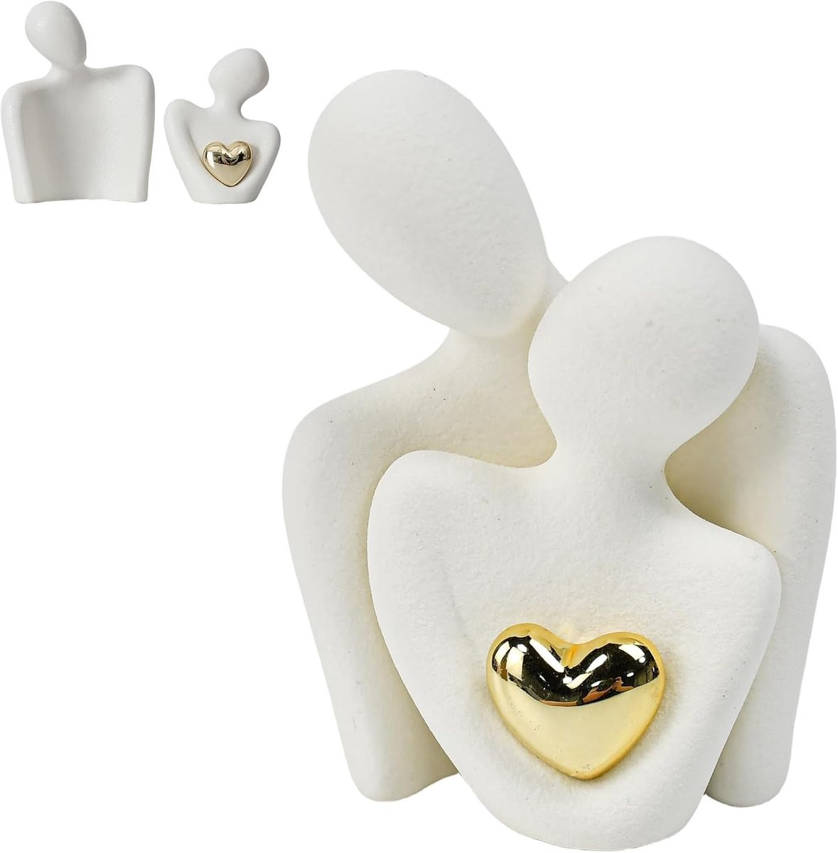 Romantisch Keramisch Koppeltje Beeldje met Hart - Abstracte Sculptuur voor Woonkamer Decoratie