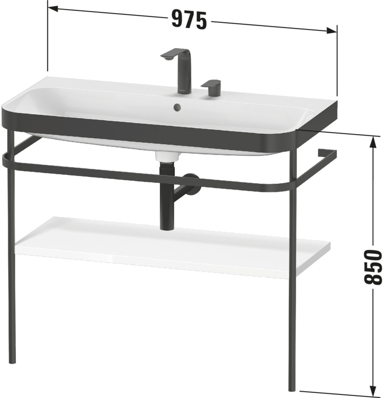 Duravit Möbelwaschtisch-Kombi Happy D.2 Plus 97,5x49cm, o HL, st-g s-matt, m Konsole (HP4738N9292)