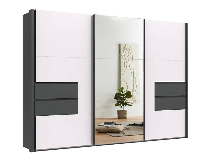 Schwebetürenschrank Kleiderschrank Passepartout 312cmSchubl. Grafit Weiß Spiegel / 22063