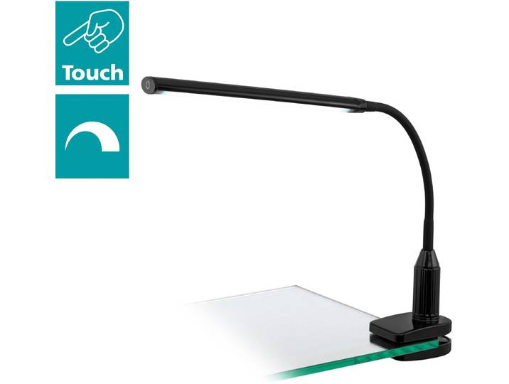 EGLO Klemmleuchte LAROA Tischlampe, Touchsensor, 4-step dimming, Klemmlampe , schwarz, 1, H: 27,5cm, Leuchten, Leselampe, Schreibtischlampe, Büro, Arbeitszimmer, 45x6,5x27,5cm, Klemmleuchte
