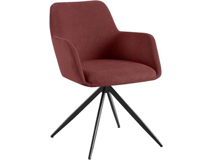 CLP Esszimmerstuhl drehbar Olema Cord, 180° schwenkbarer Sessel mit Armlehne und Rückenlehne, bis 150 kg Belastbarkeit, Farbe: Bordeauxrot