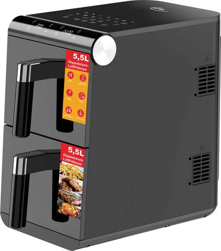 Elta DAF-1700.12 Heißluftfritteuse 11l 1700W Antihaftbeschichtung, Cool-Touch-Gehäuse, digitaler Timer, Heißluft-Funktion Schwarz