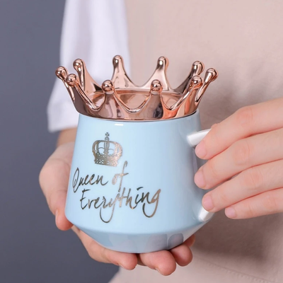 KitchenCuration Queen Of Everything Mug With Crown Blue