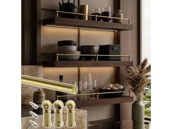 ROBAUN Metallgeländer for Küchenregale, Barschrank, Messing-Galerieschiene mit Pfosten, Dekor-Regalgeländer mit Absturzsicherung(10 Pack,35in/89cm)