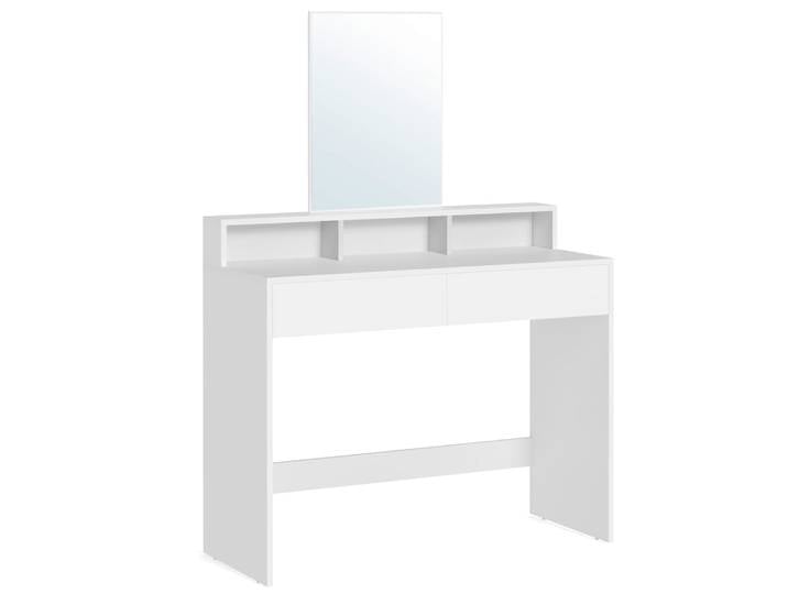 Coiffeuse avec grand miroir de maquillage avec 2 tiroirs blanc