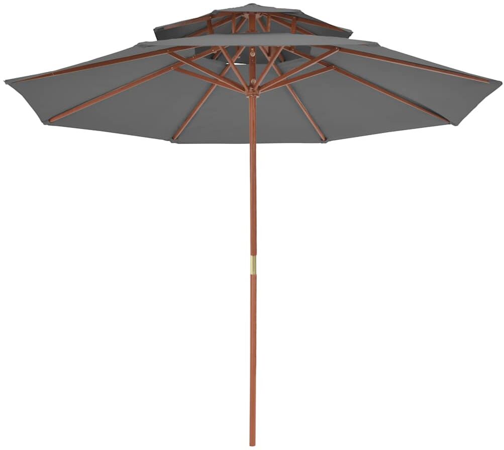 vidaXL Parasol à deux étages avec mât en bois 270 cm anthracite