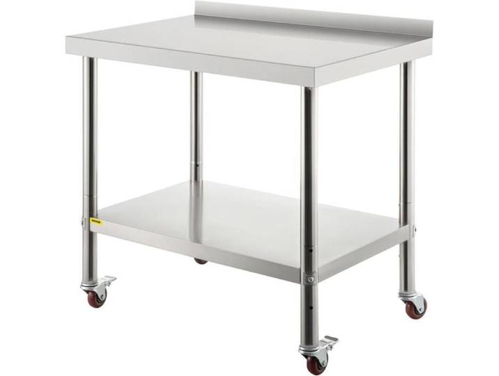 Espace de Préparation Mobile Table Inox Cuisine 76 2x61x89 cm avec Dosseret pour Restaurant