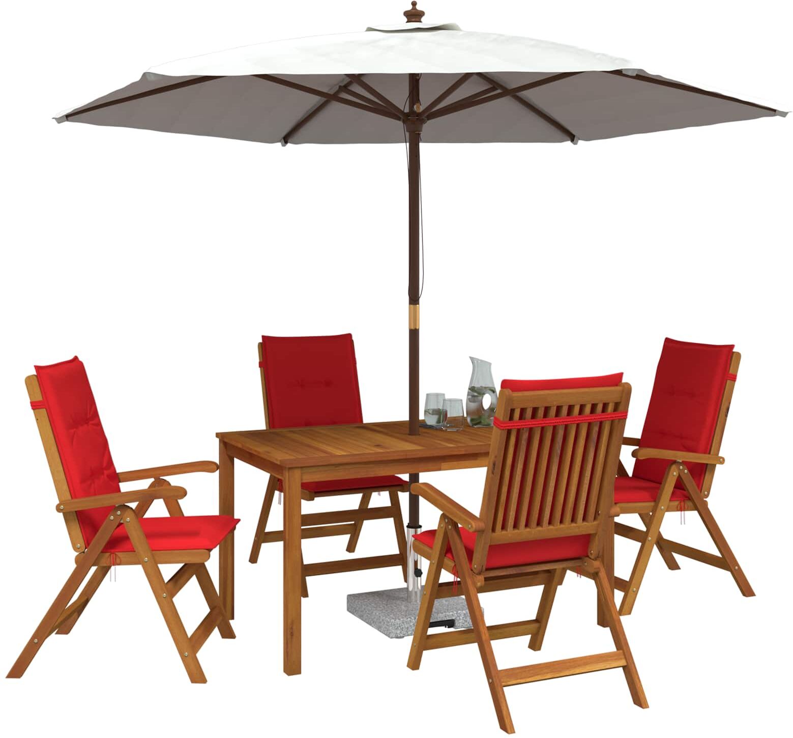 vidaXL 5-Piece Garden Dining Set 4 place Rouge Bois d'Acacia Massif