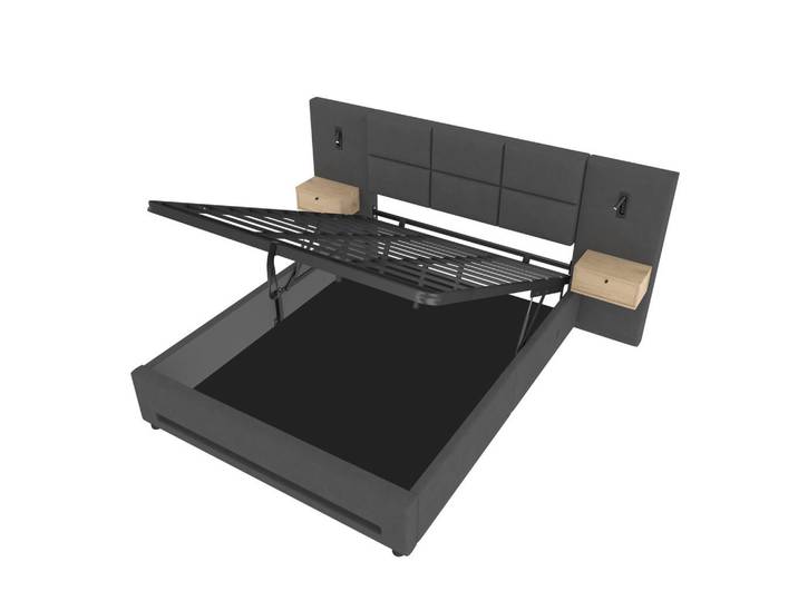 Oxeza Polsterbett 180/200 cm Dunkelgrau mit 2 Stauschubladen, LED-Nachtlicht und USB-C-Anschlüssen, Mode, Rechteckig, 180x200 cm, Schlafzimmer, Betten, Polsterbetten