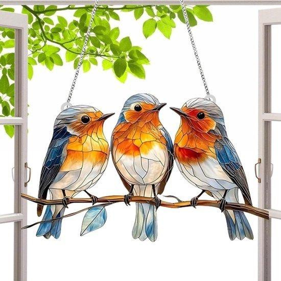 Multicolor Acryl Vogel Decoratie Ornament voor aan het raam, 15 x 9 cm