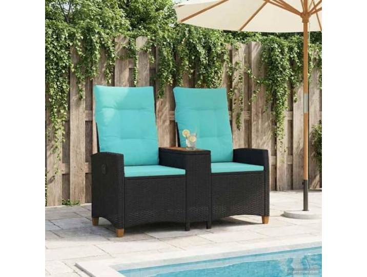Liegebank mit Tisch 2-Seater 126 x 65 x 112 cm Poly-Rattan UV-beständiges Poly-Rattan,verstellbare Rückenlehne,integrierter Teetisch,abnehmbares Kissen mit Reißverschluss,Garten und