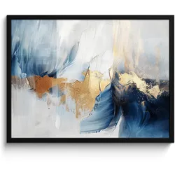 POSTER MIT RAHMEN Gold - Blau - Aquarell - Kunst - Modern 80x60 cm