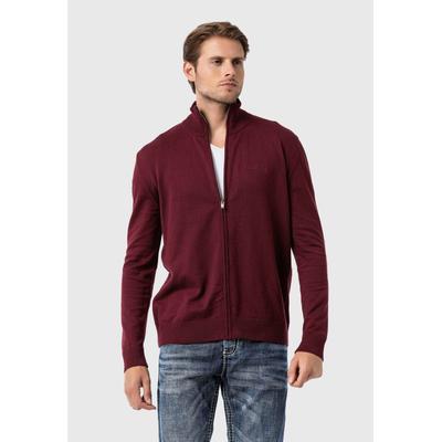 Cardigan CIPO & BAXX "Pullover", Herren, Gr. M, rot (burgundy), 50% Baumwolle, 50% Polyacryl, unifarben, regular fit, Raglanärmel, Strickjacken, im sportlichen Look