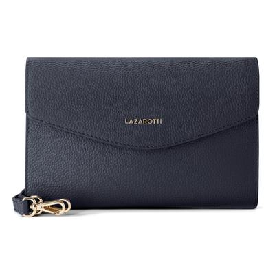 Clutch LAZAROTTI "Bologna Leather Clutch Umhängetasche Leder 23 cm", Damen, Gr. B/H/T: 4cm x 15cm, blau (dunkelblau), Leder, Taschen