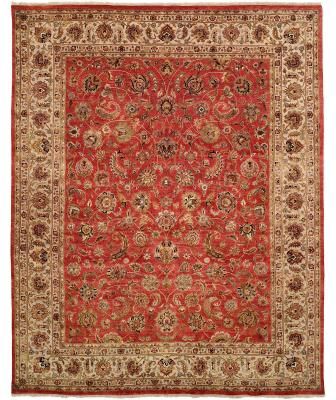 KALATY Tabernacle Rust/Ivory Wool and Silk Hand-knotted Area Rug