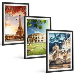 BILDER SET 3er Set - 40x60 cm Schwarzer Rahmen - Denkmäler Europas