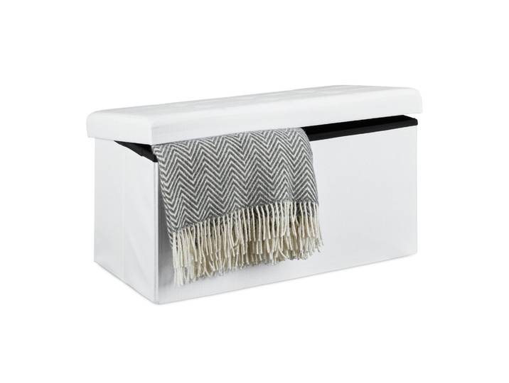 Faltbare Sitzbank Leinen 38 x 76 x 38 cm Weiss