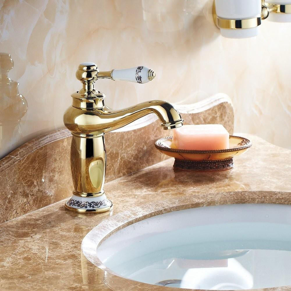 Merkloze Enkelvoudige Messing Mengkraan met Gouden Afwerking voor Badkamer
