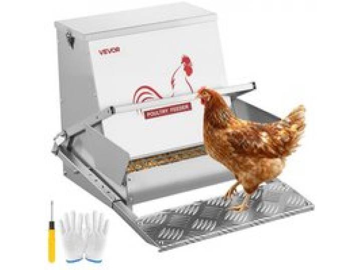 VEVOR Mangeoire Automatique à Pédale pour Poules 18,14 kg Distributeur de Nourriture à Pédale pour Volailles, en Acier Galvanisé, avec Couvercle Verrouillable, Étanche Anti-Nuisible Anti-Gaspillage