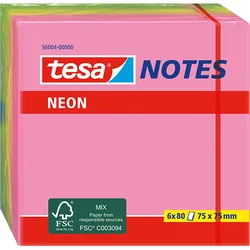 TESA 56004 - Klebezettel, 75 x 75mm, 6 x 80 Blatt, neon