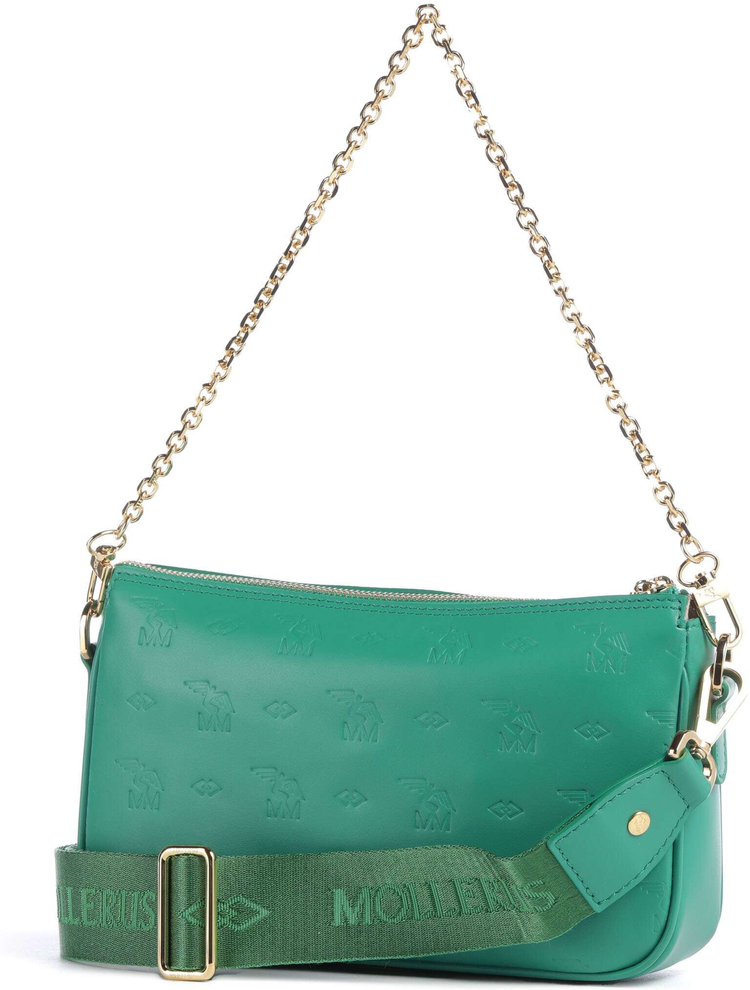 Maison Mollerus Stampato Zell Schultertasche aus Leder, grün
