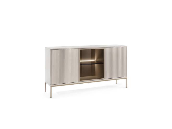 Ravio Moderne Geriffelte Kommode Lagos K3D (Kaschmir Matt, Led, Champagner Gestell, Push to Open), Metall, seitenverkehrt montierbar,Rechteckig, 154x83x39 cm, Kleinmöbel, Kommoden, Sideboards