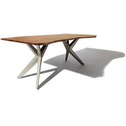 Baumtisch Akazie 140x90x76 natur lackiert Beine silber matt FREEFORM 4 #11