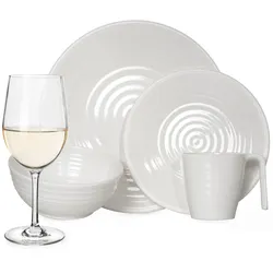 Moritz Melamin Geschirr Set 4 Personen Crema 16 Teilig + 4 Tiamo Weiß Weingläser Tafelgeschirr Picknick BBQ Kochgeschirr