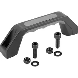 BÜGELGRIFF MIT SOFT-INNENFLÄCHE, A=150, L=178, D=M08x25, THERMOPLAST SCHWARZ, KOMP:ELAST. NATURKAUTSCHUK GRAU,