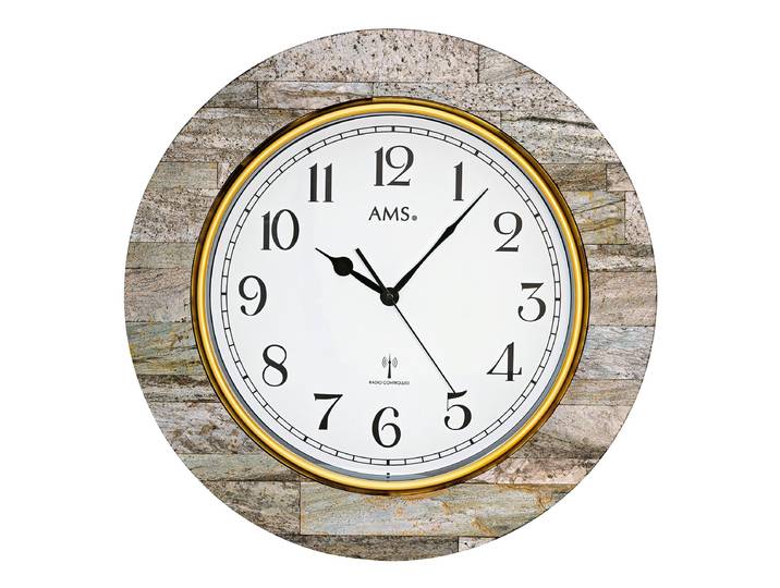 Funk-Wanduhr Oreda Rund Holzgehäuse mit Steinoberfläche 50 x 50 x 5cm Multicolor/Messing