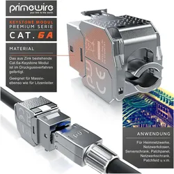 Primewire 8x Keystone Modul CAT.6a für LAN Kabel Stecker feldkonfektionierbar, RJ45 Buchse zu Netzwerkkabel, Zubehör Netzwerk