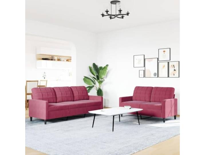 KTHLBRH Set aus 2 Sofas aus rotem Samt mit Kissen Gestell aus Metall, Polsterung aus Schaumstoff, 2-Sitzer und 3-Sitzer, modernes Design