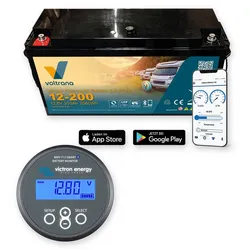 Voltrana Monitoring-Set 12,8V 200Ah Lithium LiFePO4 Batterie mit Victron BMV-712 Smart