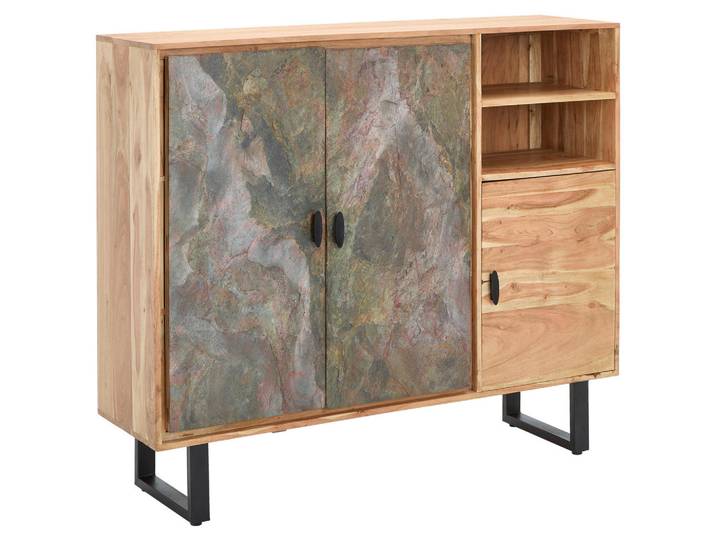 Livetastic Tallinn Bissau, Natur, Metall, Akazie, massiv, Holz, 3 Fächer, 140x120x40 cm, handgemacht, Holzmöbel, Kleinmöbel Holz, Holzkommoden, Sideboards Holz