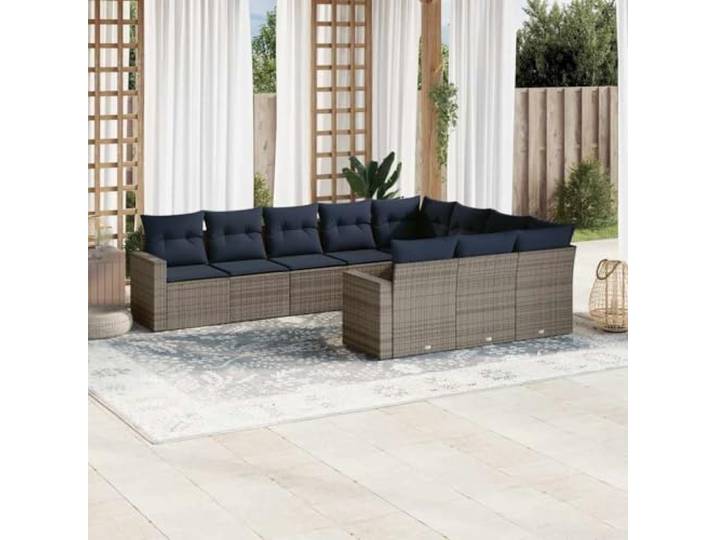ZQQLVOO 10-TLG Poly Rattan Sofagarnitur Grau Mit Kissen Modulares Design, Abnehmbare Waschbare Bezüge, Witterungsbeständig, Für Terrasse