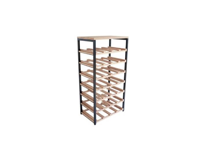 Range-Bouteilles - Box and Beyond - 40 x 25 x 78 cm - Métal Noir et Bois - 7 Etagères - Pour 28 Bouteilles