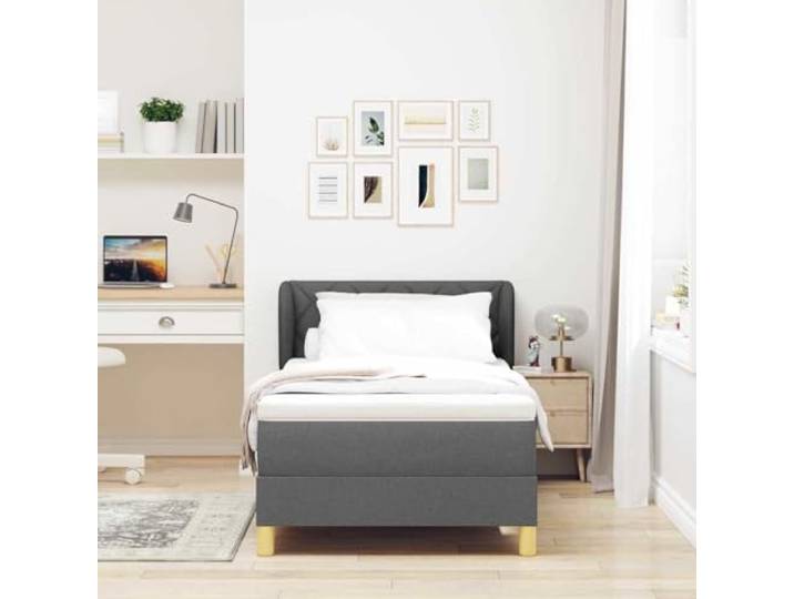KTHLBRH Bett dunkelgrau 90 x 200 cm mit verstellbarem Kopfteil Taschenfederkernmatratze, Holzgestell, atmungsaktives Gewebe, stabile Unterstützung