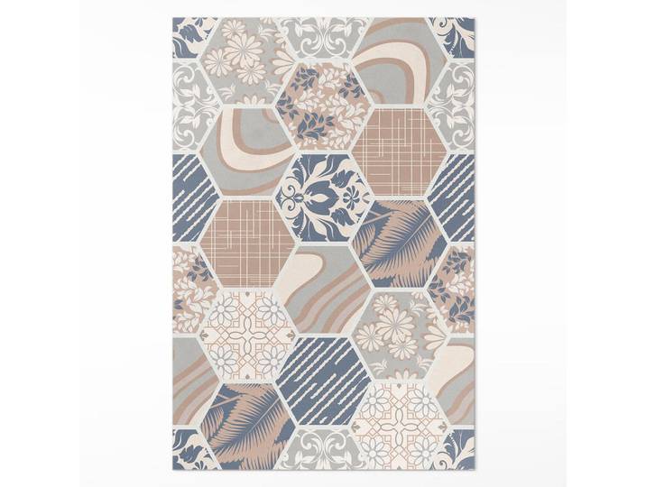 Wallfluent Teppich 150x225 cm Hawaiianische Hexagone Boho Kacheln, Beige, Kunststoff, 150x225 cm, Teppiche und Böden, Teppiche