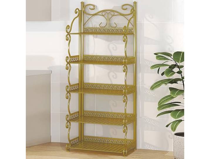 STCERY Metallrahmen Küchenschrank, Schmaler Aufbewahrungsschrank, Nichenregal, Freistehendes Aufbewahrungsregal, Großes Fassungsvermögen, Für Schlafzimmer, Wohnzimmer(Gold,111cm/43.7in)